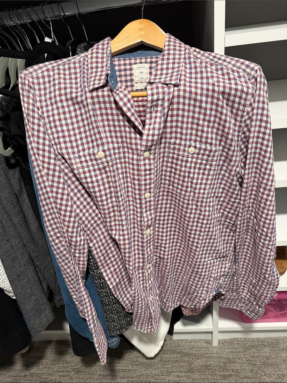 GAP Men's Plaid Button-Down Shirt - Maroon and Blue